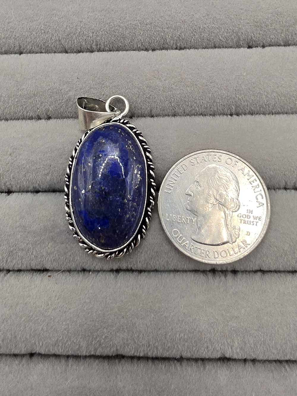 Silver Plated Lapis Lazuli Oval Pendant - Deep Blue